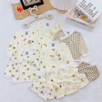 Bộ sơ sinh dài tay Unchi cài lệch hoạ tiết ngộ nghĩnh