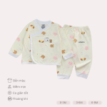 Bộ sơ sinh dài tay Unchi cài lệch hoạ tiết ngộ nghĩnh