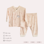 Bộ sơ sinh dài tay Unchi màu be in hoạ tiết