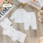 Bộ sơ sinh dài tay Unchi trắng cúc bấm cài chéo