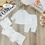 Bộ sơ sinh dài tay Unchi trắng cúc bấm cài chéo