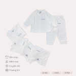 Bộ sơ sinh dài tay Unchi trắng cúc bấm cài chéo