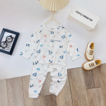 Bộ sơ sinh dài tay Unchi trắng in hoạ tiết