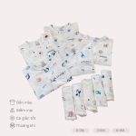 Bộ sơ sinh dài tay Unchi trắng in hoạ tiết