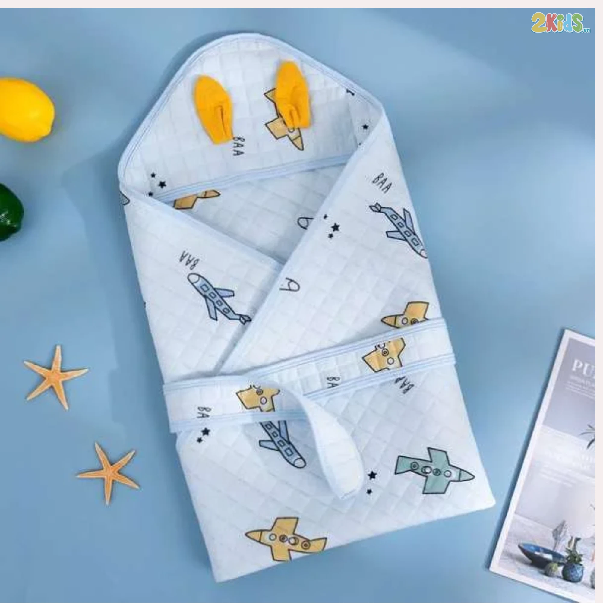 Chăn ủ cotton xốp có mũ và đai