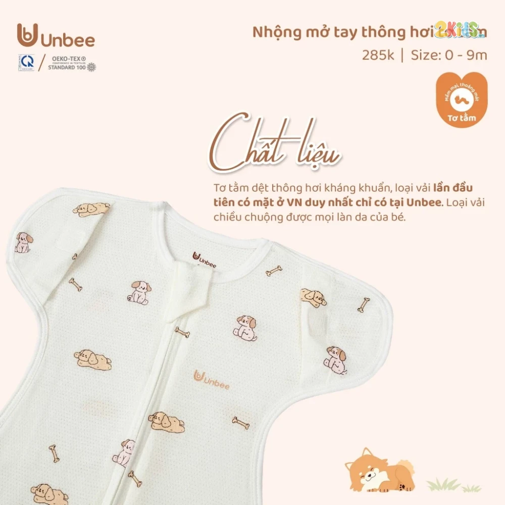 Nhộng chũn mở tay sơ sinh Unbee tơ tằm thông hơi