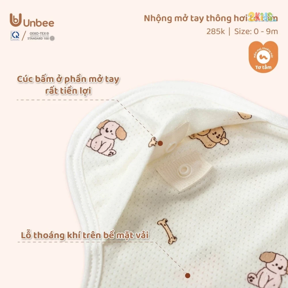 Nhộng chũn mở tay sơ sinh Unbee tơ tằm thông hơi