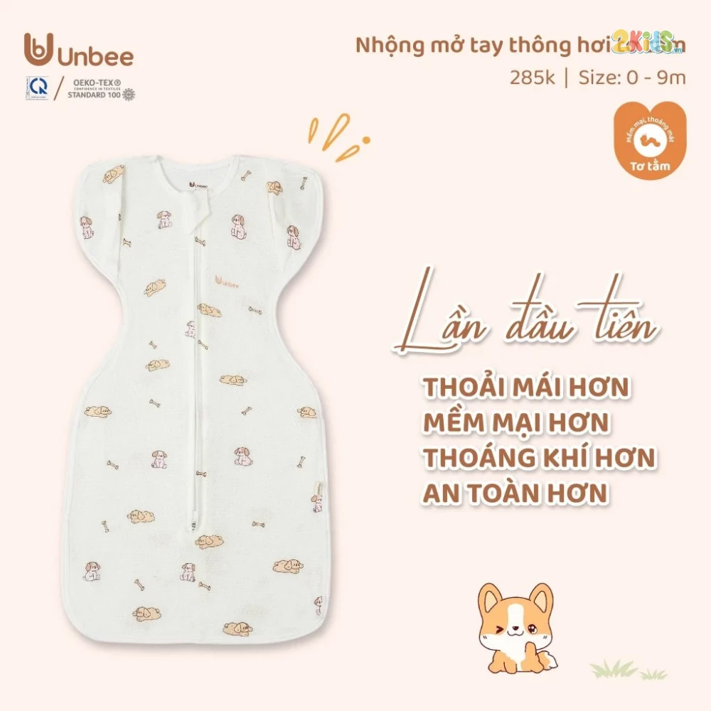 Nhộng chũn mở tay sơ sinh Unbee tơ tằm thông hơi
