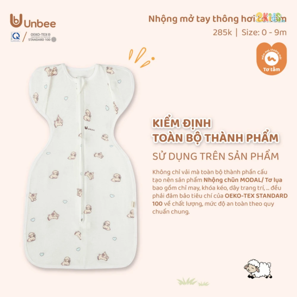 Nhộng chũn mở tay sơ sinh Unbee tơ tằm thông hơi