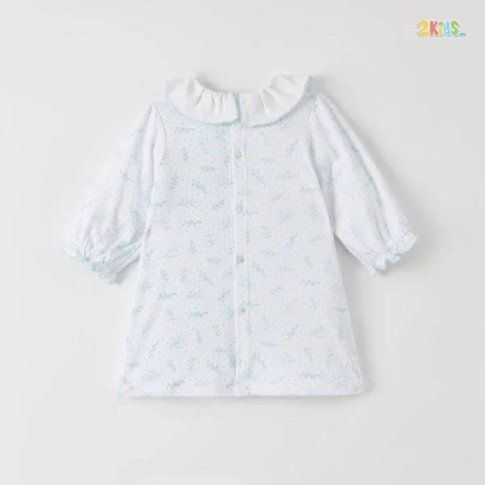 Váy cho bé Nous dài tay màu trắng cổ bèo