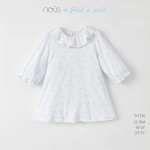 Váy cho bé Nous dài tay màu trắng cổ bèo