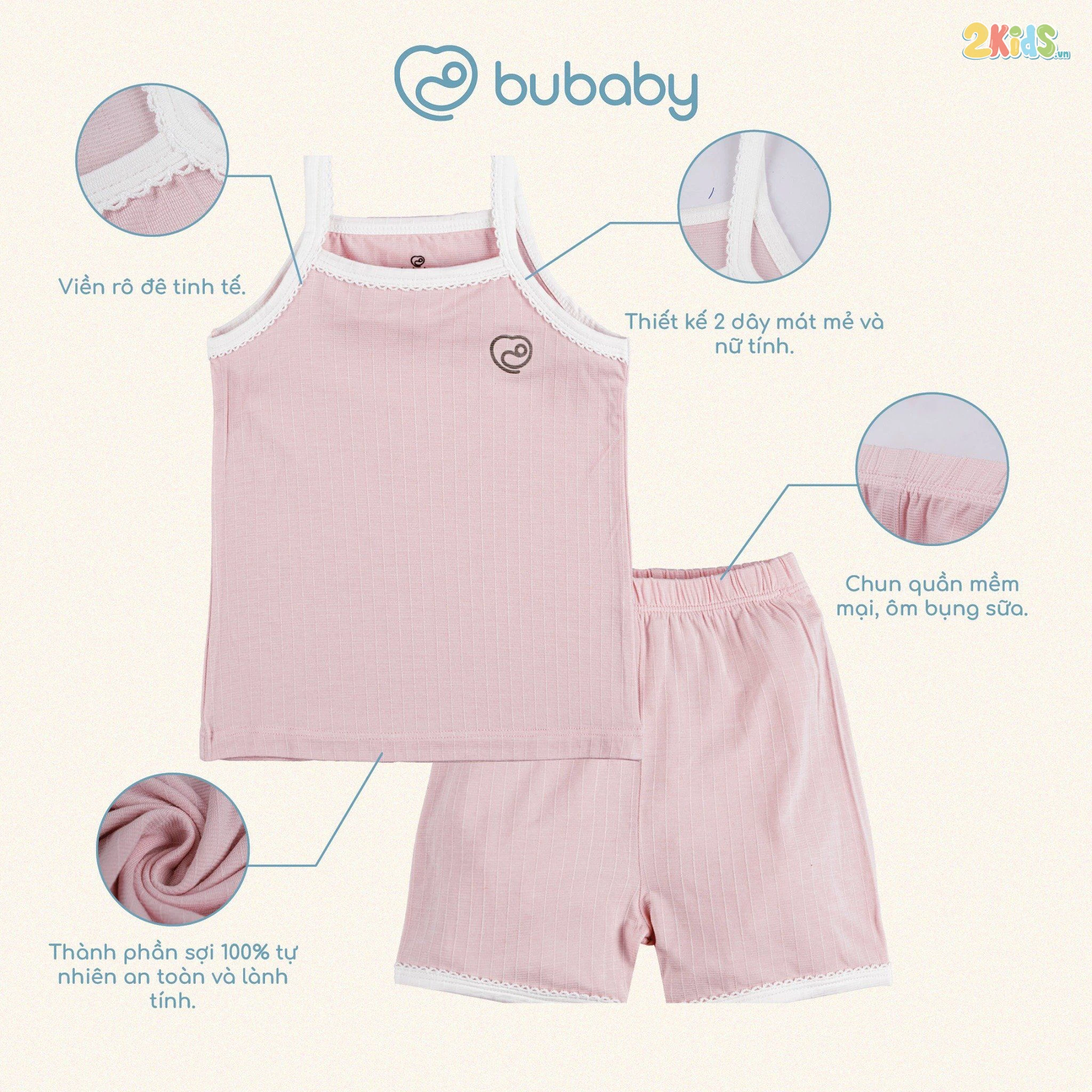 Bộ quần áo trẻ em Bu baby áo 2 dây, quần đùi bé gái Siro