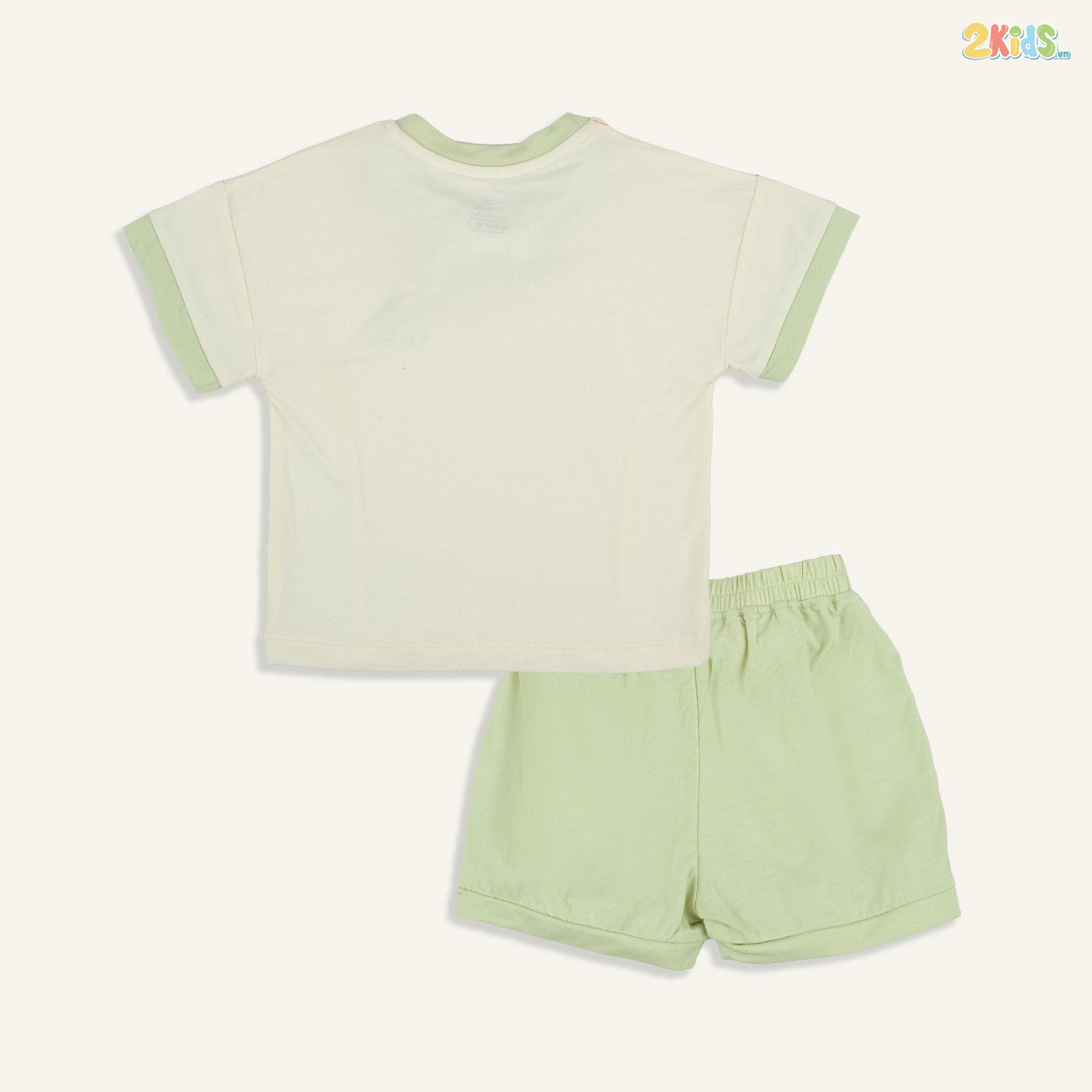 Bộ quần áo trẻ em Bu baby ngắn tay cổ tròn Bambus