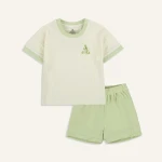 Bộ quần áo trẻ em Bu baby ngắn tay cổ tròn Bambus