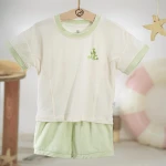 Bộ quần áo trẻ em Bu baby ngắn tay cổ tròn Bambus