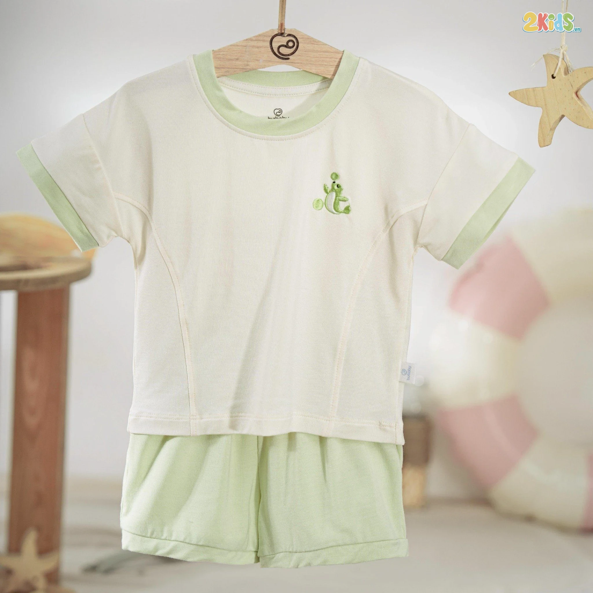Bộ quần áo trẻ em Bu baby ngắn tay cổ tròn Bambus