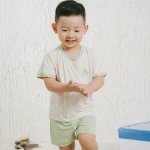 Bộ quần áo trẻ em Bu baby ngắn tay cổ tròn Bambus