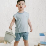 Bộ quần áo trẻ em Bu baby sát nách cổ tròn Bambus