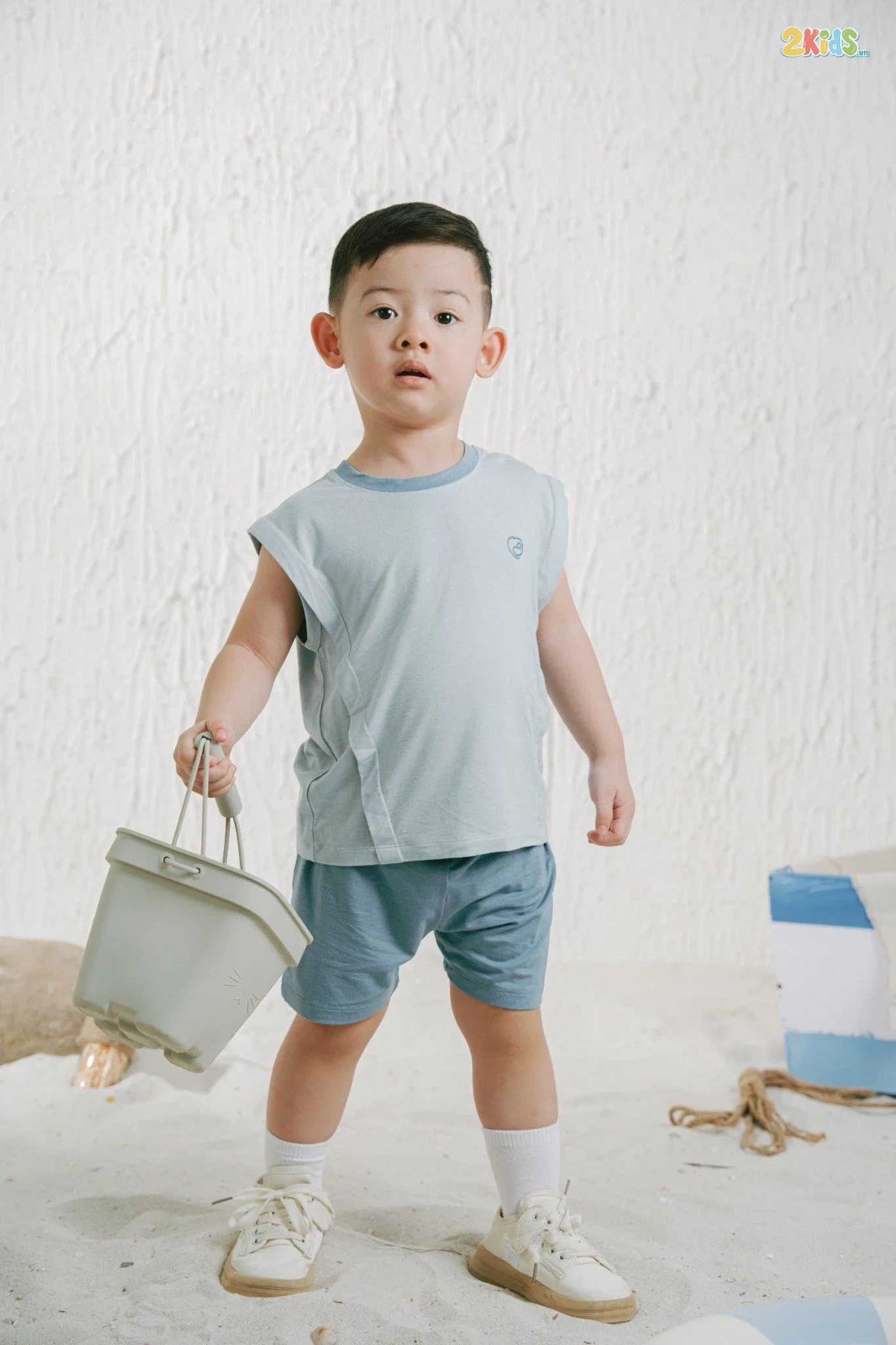 Bộ quần áo trẻ em Bu baby sát nách cổ tròn Bambus