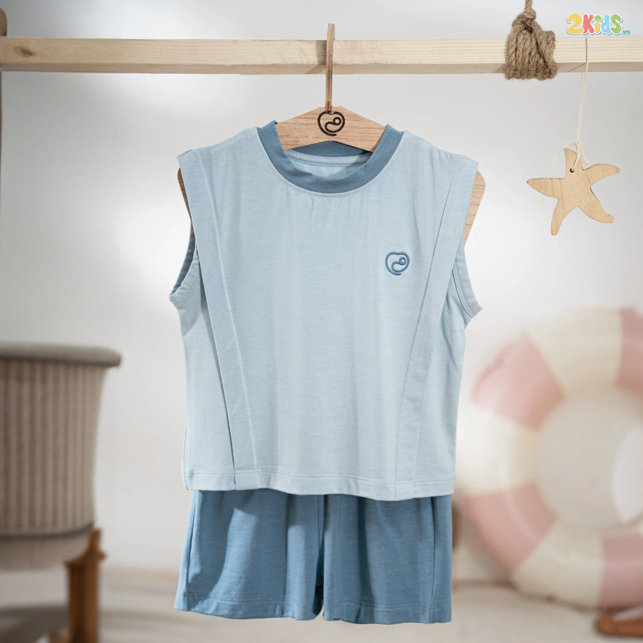 Bộ quần áo trẻ em Bu baby sát nách cổ tròn Bambus