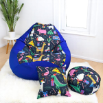 Ghế Lười Chống Thấm Kaki Mix Da Lộn Hình Thú Xanh