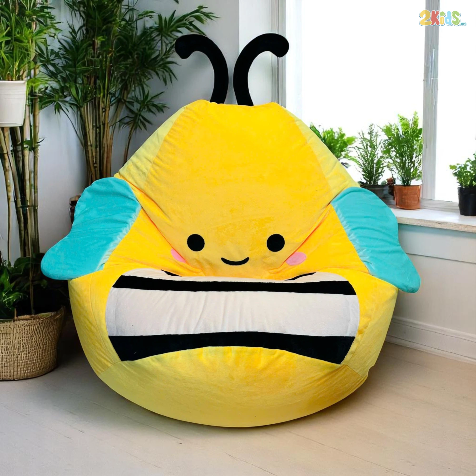 Ghế Lười Dáng Lê Vải Nhung Hàn Họa Tiết Ong Vàng