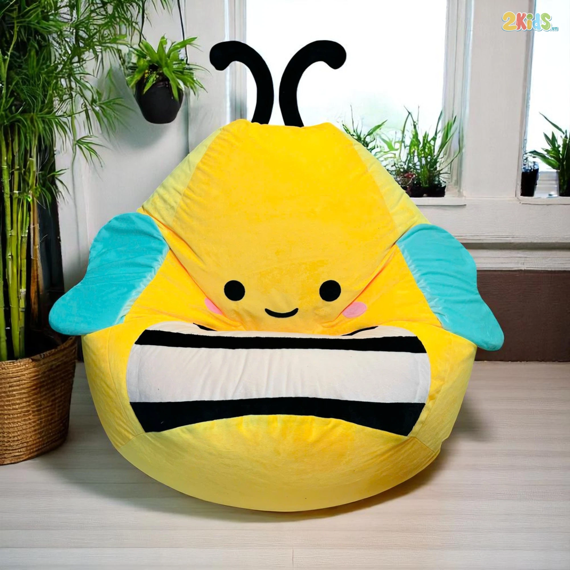 Ghế Lười Dáng Lê Vải Nhung Hàn Họa Tiết Ong Vàng