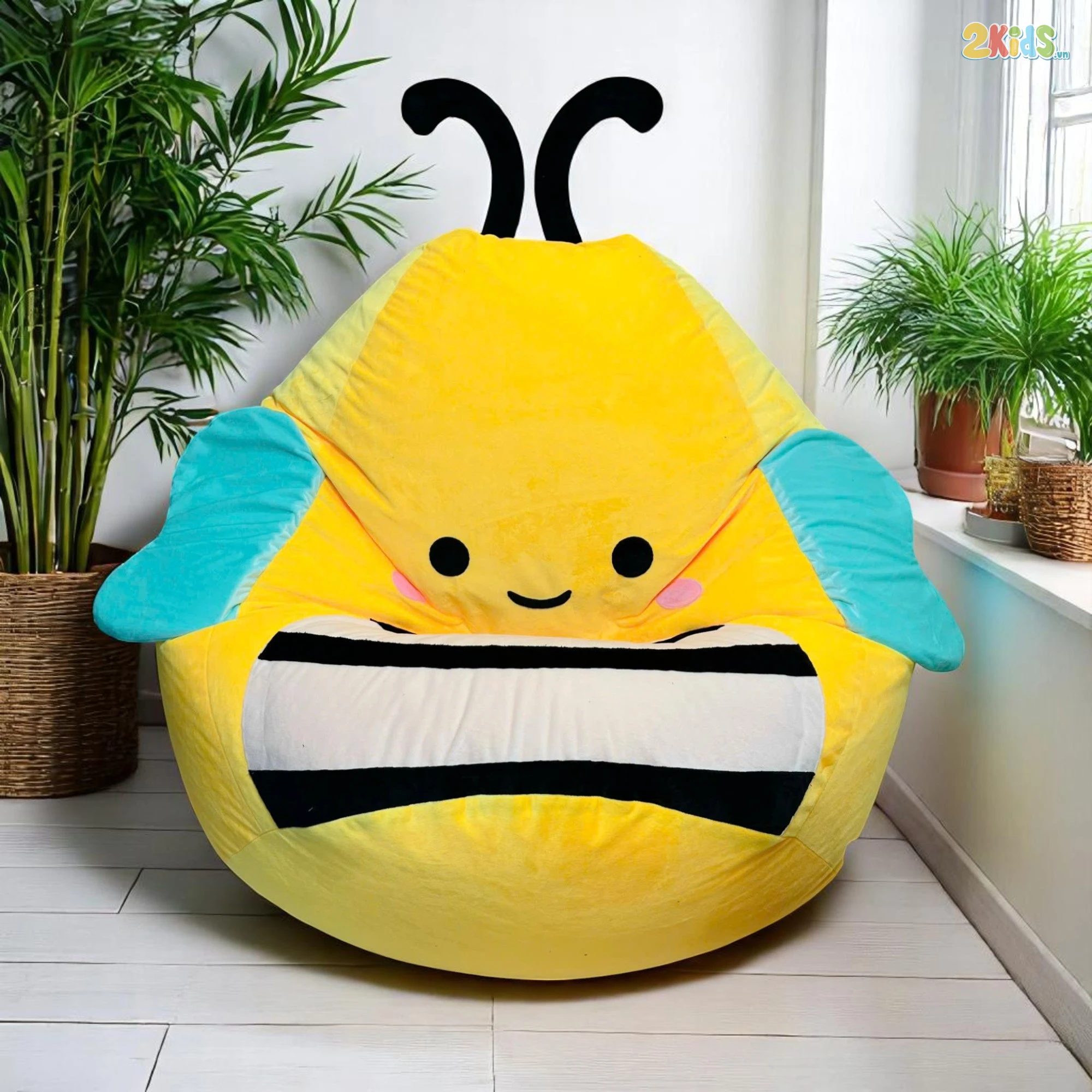 Ghế Lười Dáng Lê Vải Nhung Hàn Họa Tiết Ong Vàng