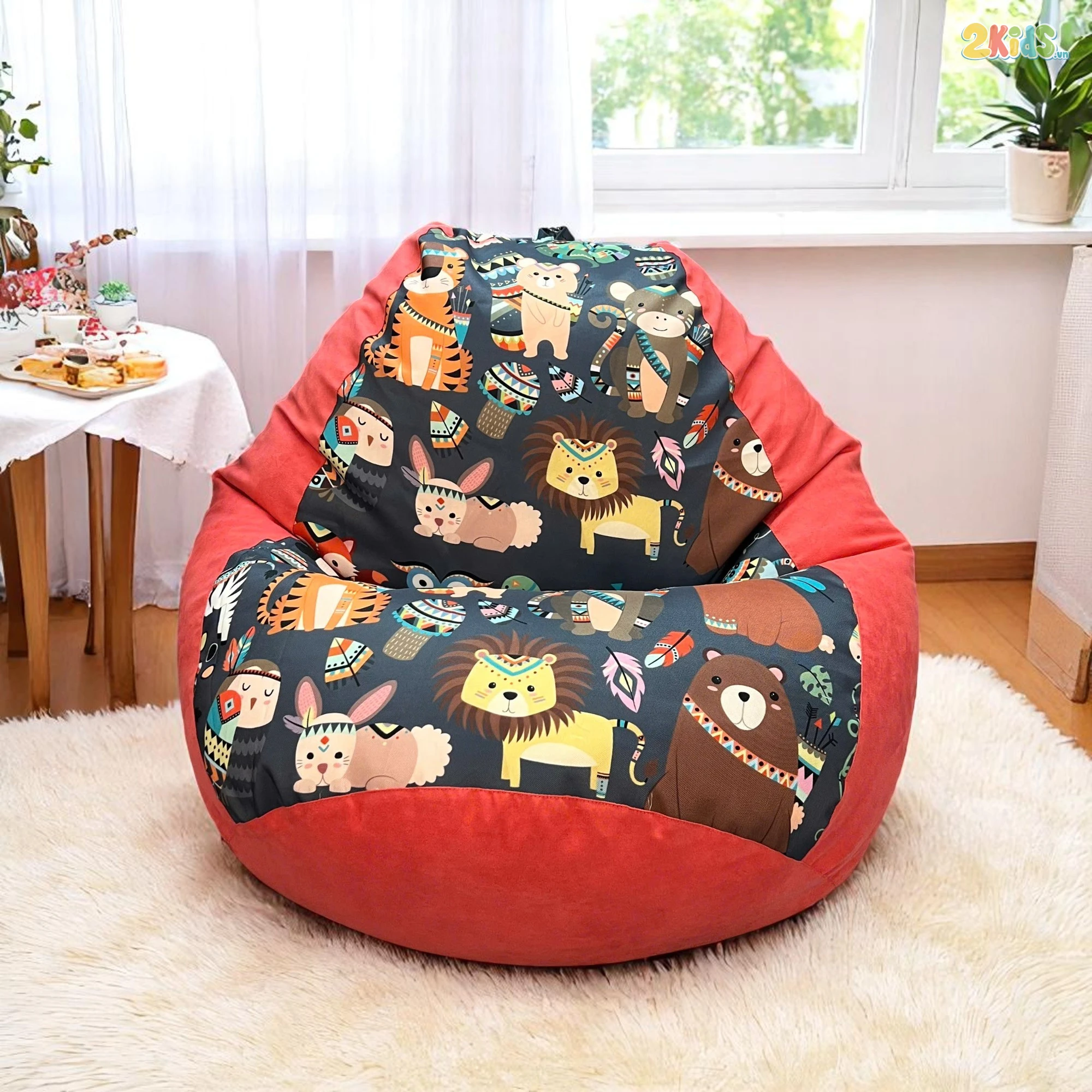 Ghế Lười Giọt Nước Màu Cam In Hình Ngộ Nghĩnh