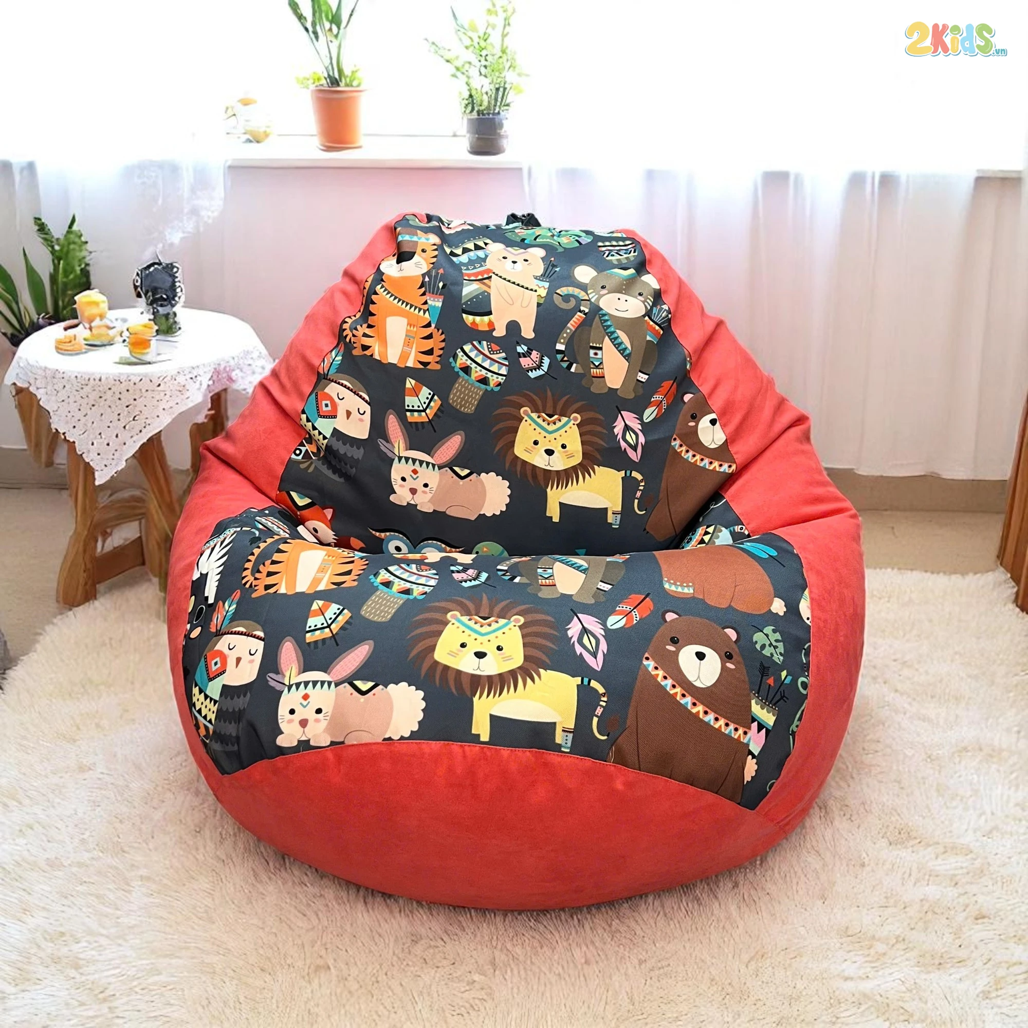 Ghế Lười Giọt Nước Màu Cam In Hình Ngộ Nghĩnh