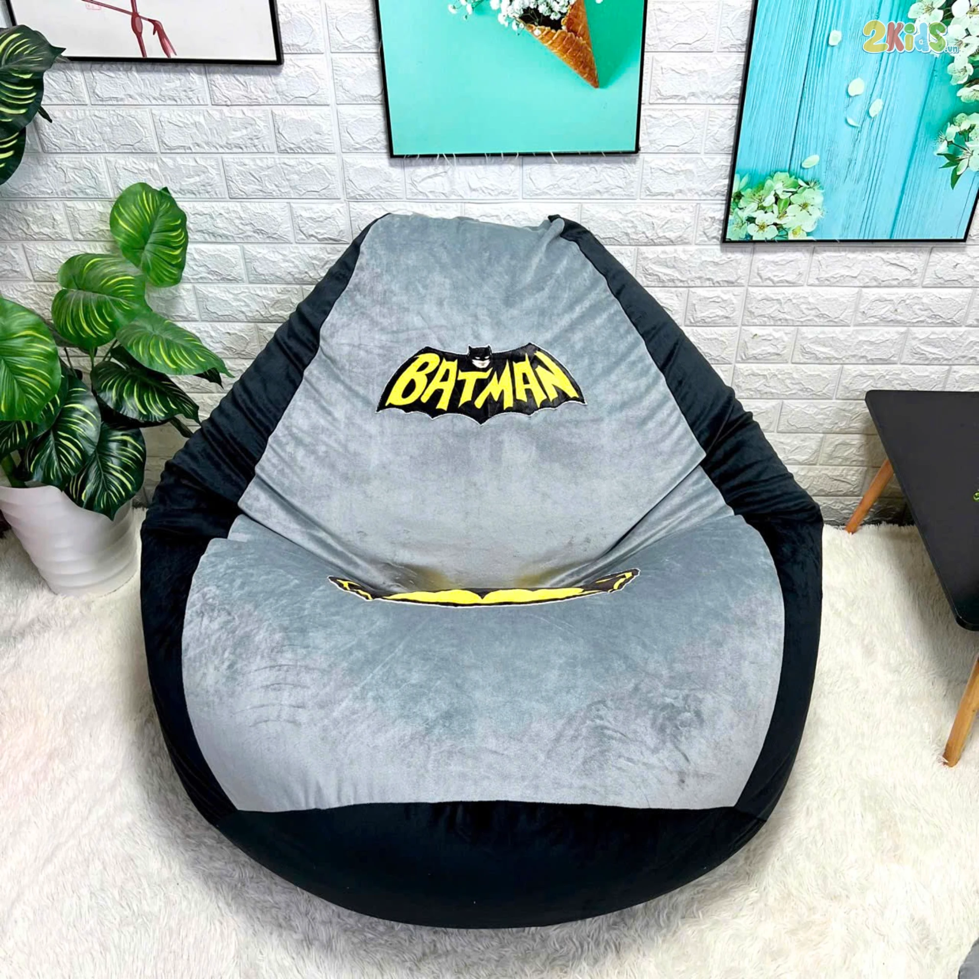 Ghế Lười Hạt Xốp Batman Vải Nhung Lạnh Cao Cấp
