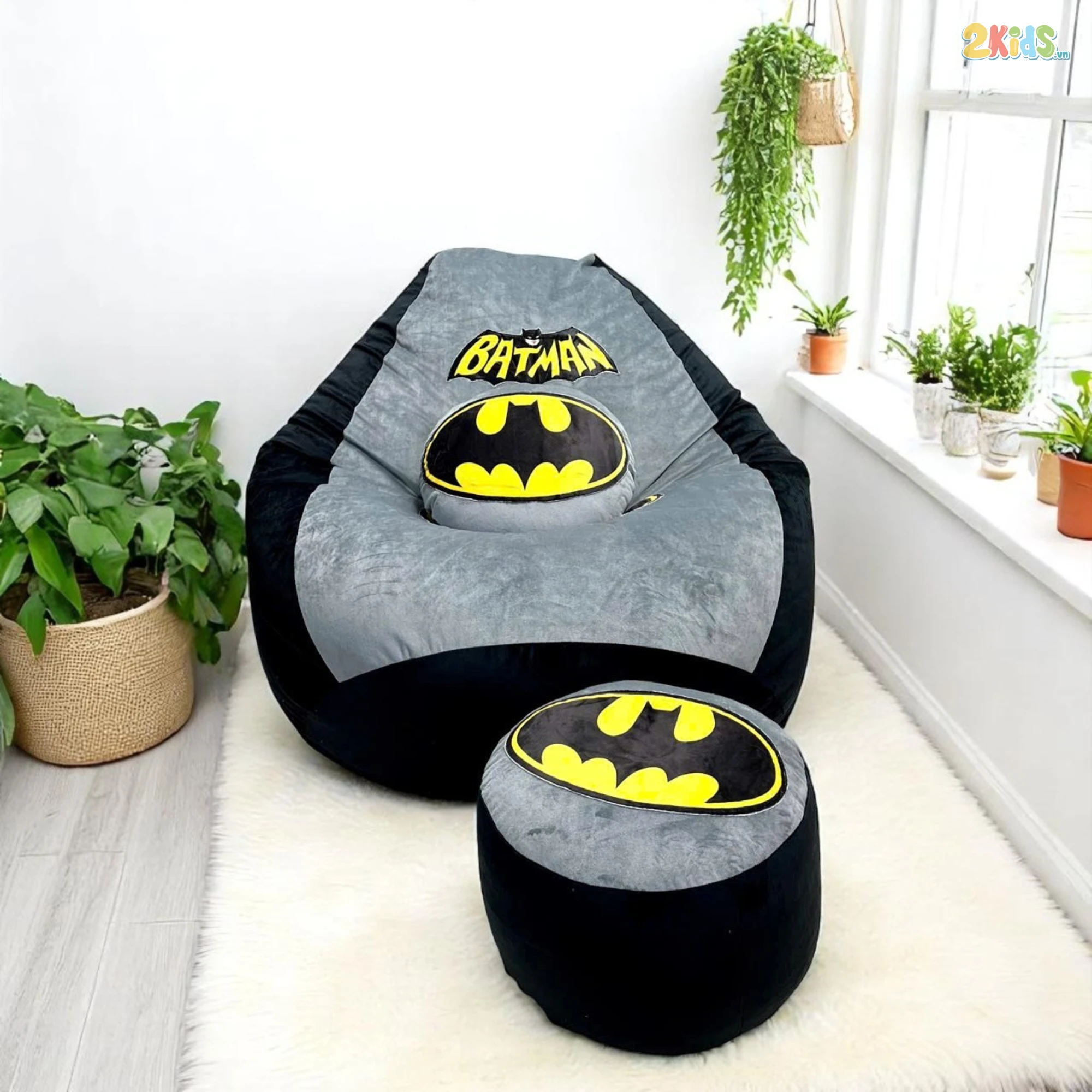 Ghế Lười Hạt Xốp Batman Vải Nhung Lạnh Cao Cấp