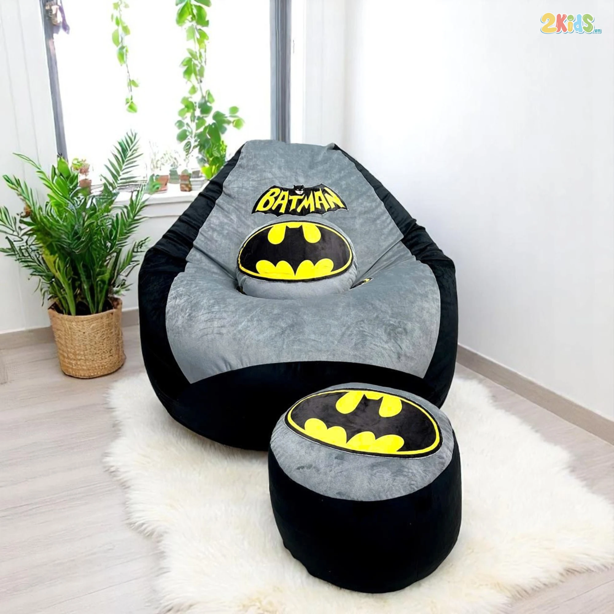 Ghế Lười Hạt Xốp Batman Vải Nhung Lạnh Cao Cấp
