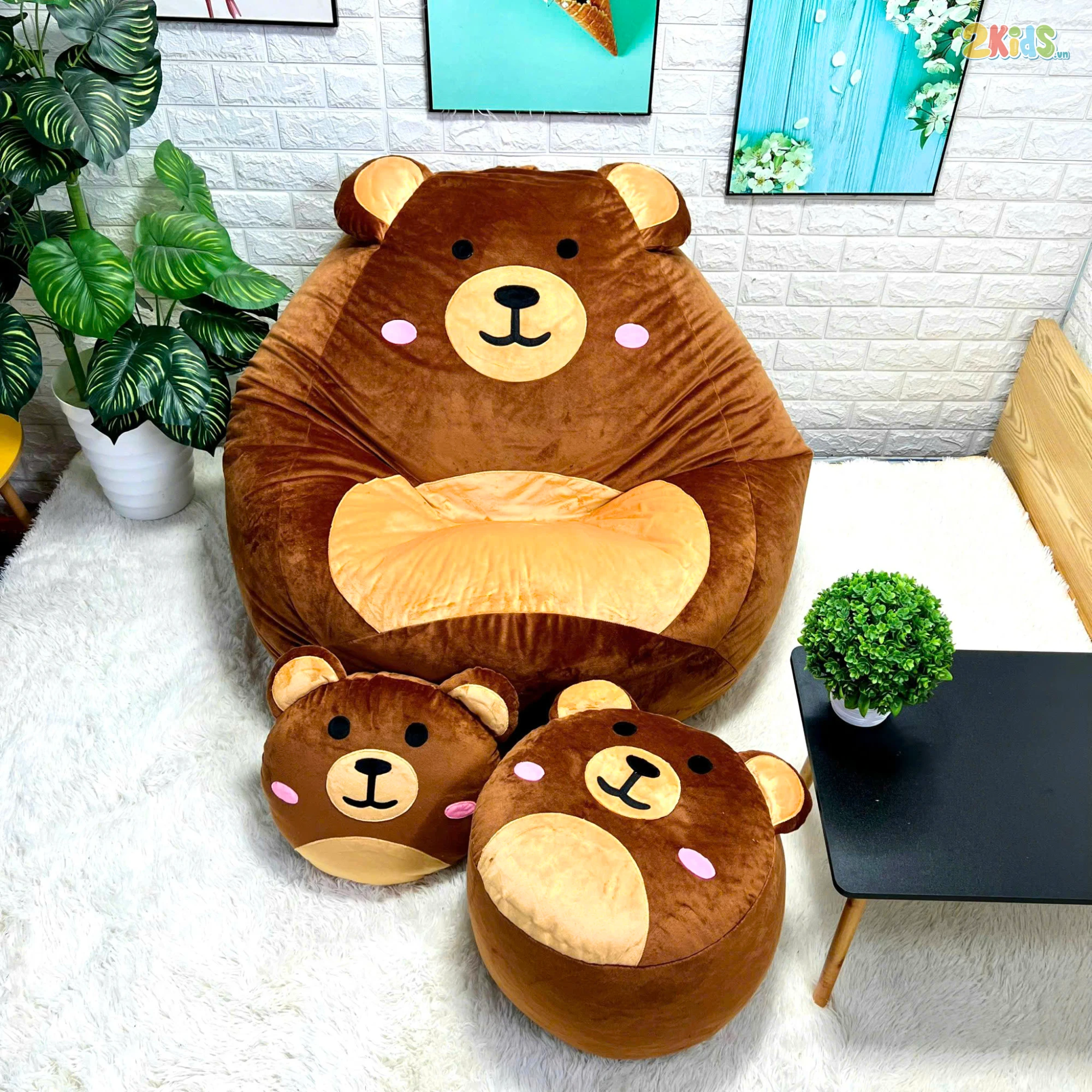Ghế lười hạt xốp họa tiết gấu Bear