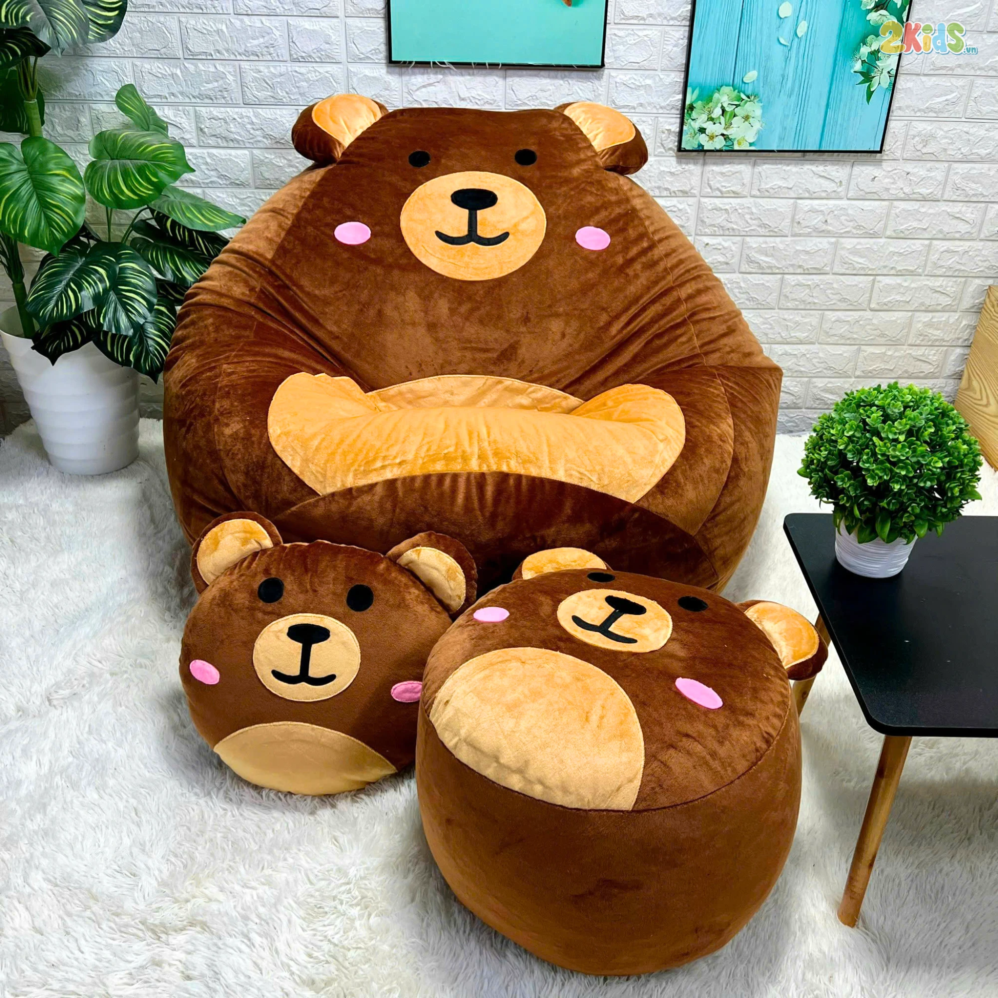 Ghế lười hạt xốp họa tiết gấu Bear
