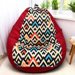 Ghế Lười Hạt Xốp Chống Thấm Màu Đỏ In Họa Tiết