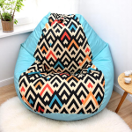 Ghế Lười Hạt Xốp Chống Thấm Màu Xanh In Họa Tiết