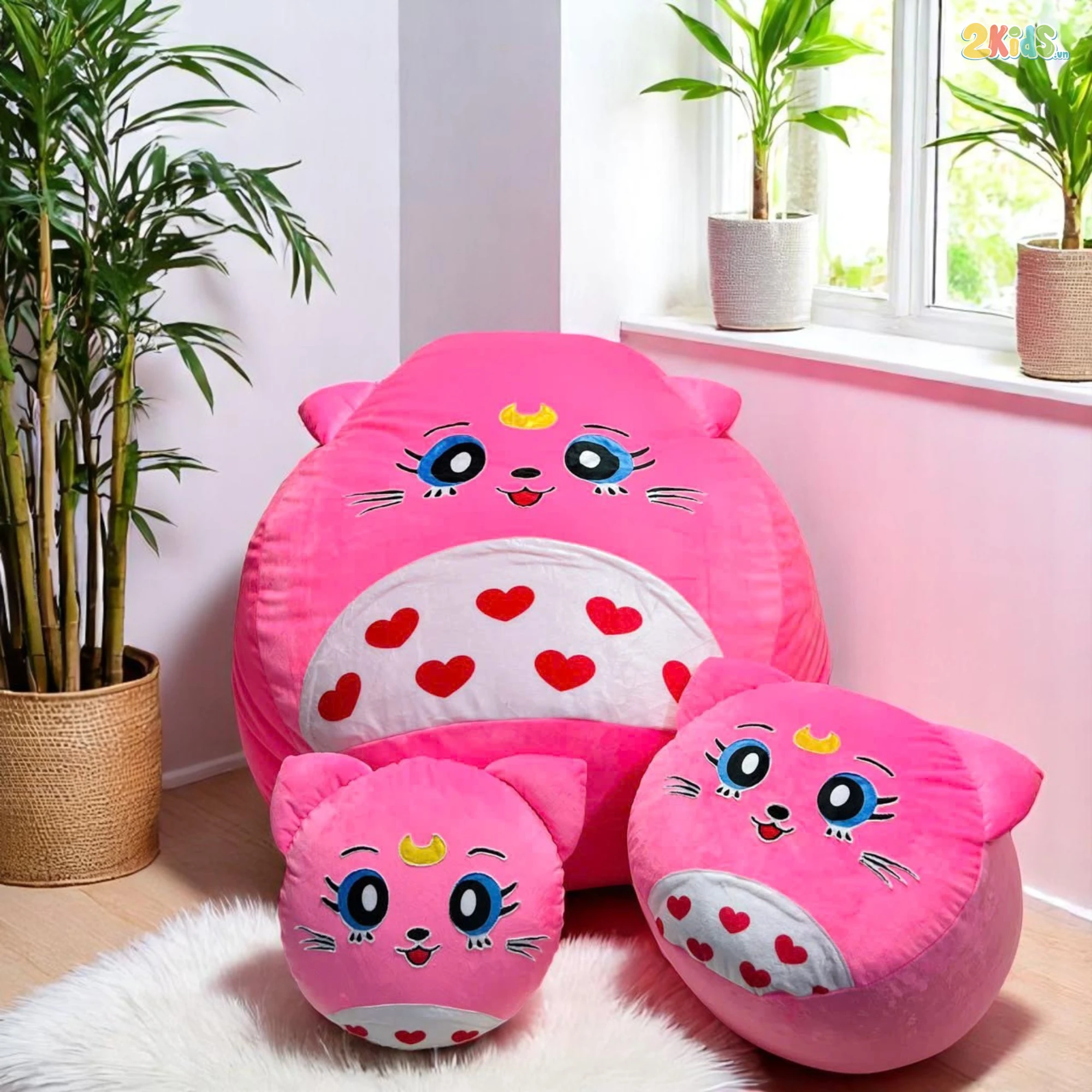 Ghế lười hạt xốp họa tiết mèo cười