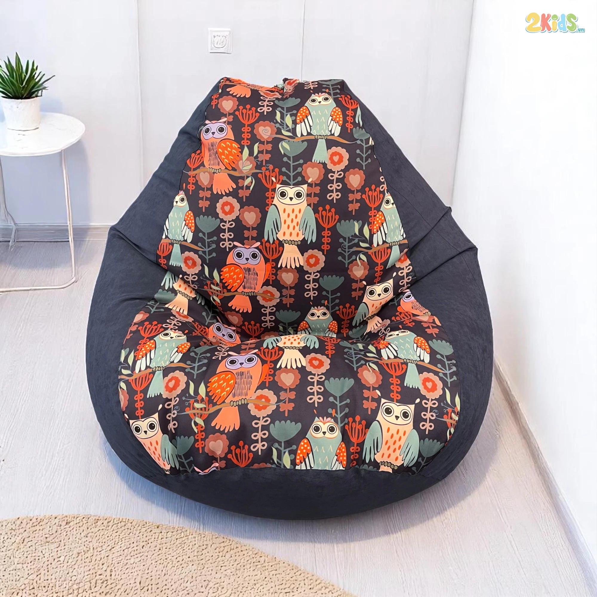 Ghế Lười Hạt Xốp Đọc Sách Họa Tiết Cú Mèo