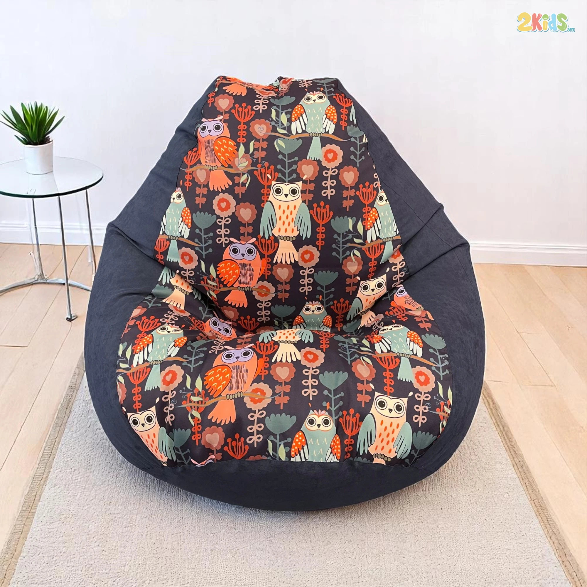 Ghế Lười Hạt Xốp Đọc Sách Họa Tiết Cú Mèo
