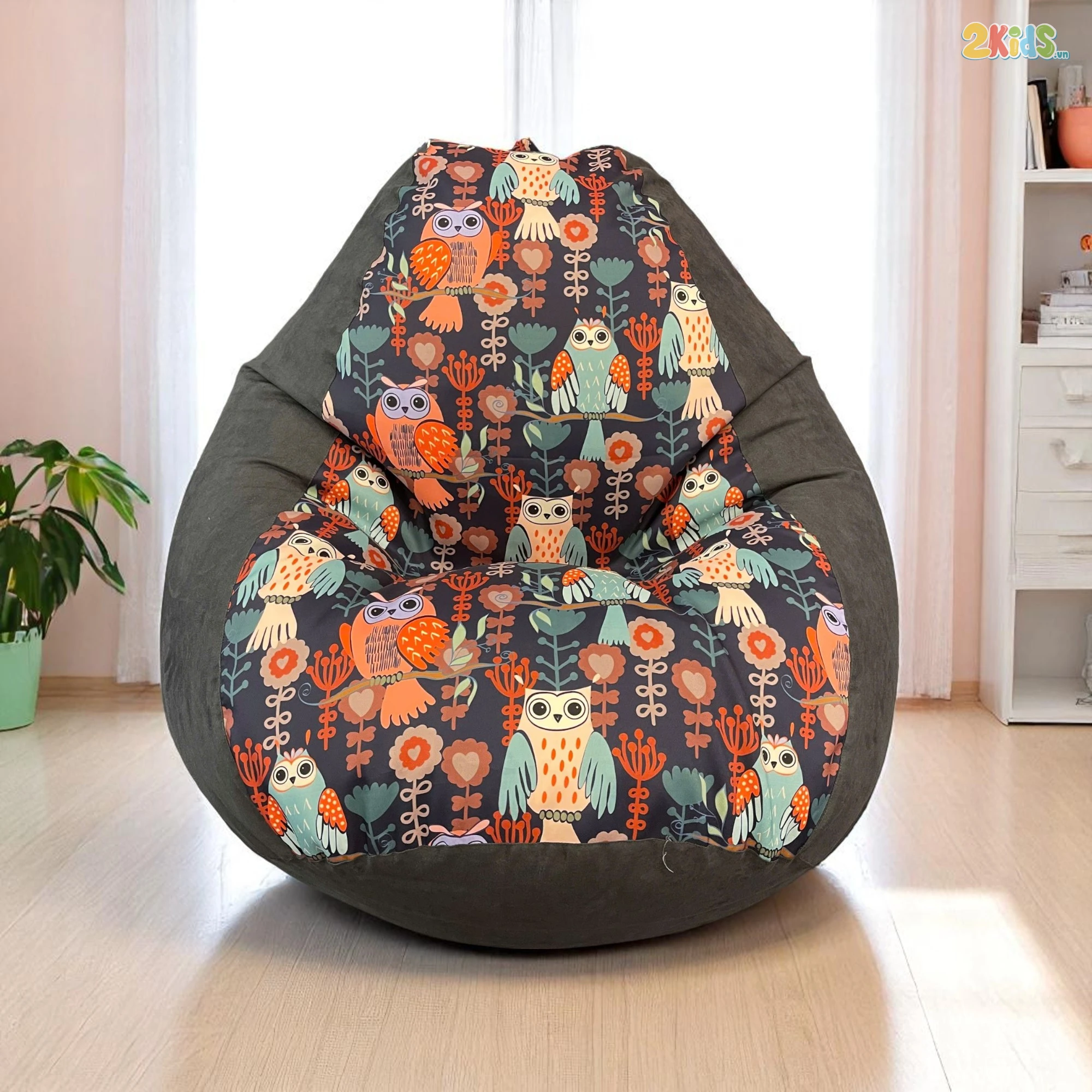 Ghế Lười Hạt Xốp Hình Cú Mèo Dáng Lê Tựa Lưng