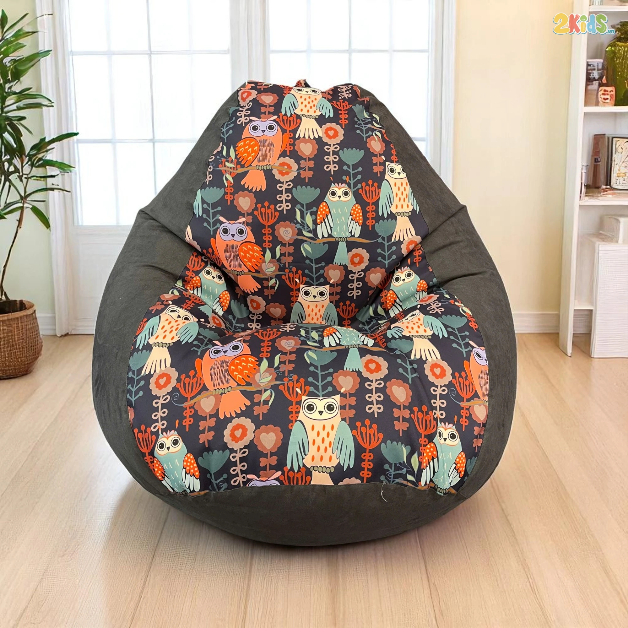 Ghế Lười Hạt Xốp Hình Cú Mèo Dáng Lê Tựa Lưng