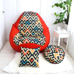 Ghế Lười Hạt Xốp Hình Quả Lê In Họa Tiết Màu Cam