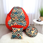 Ghế Lười Hạt Xốp Hình Quả Lê In Họa Tiết Màu Cam