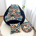 Ghế Lười Hạt Xốp Hình Quả Lê In Họa Tiết Màu Đen