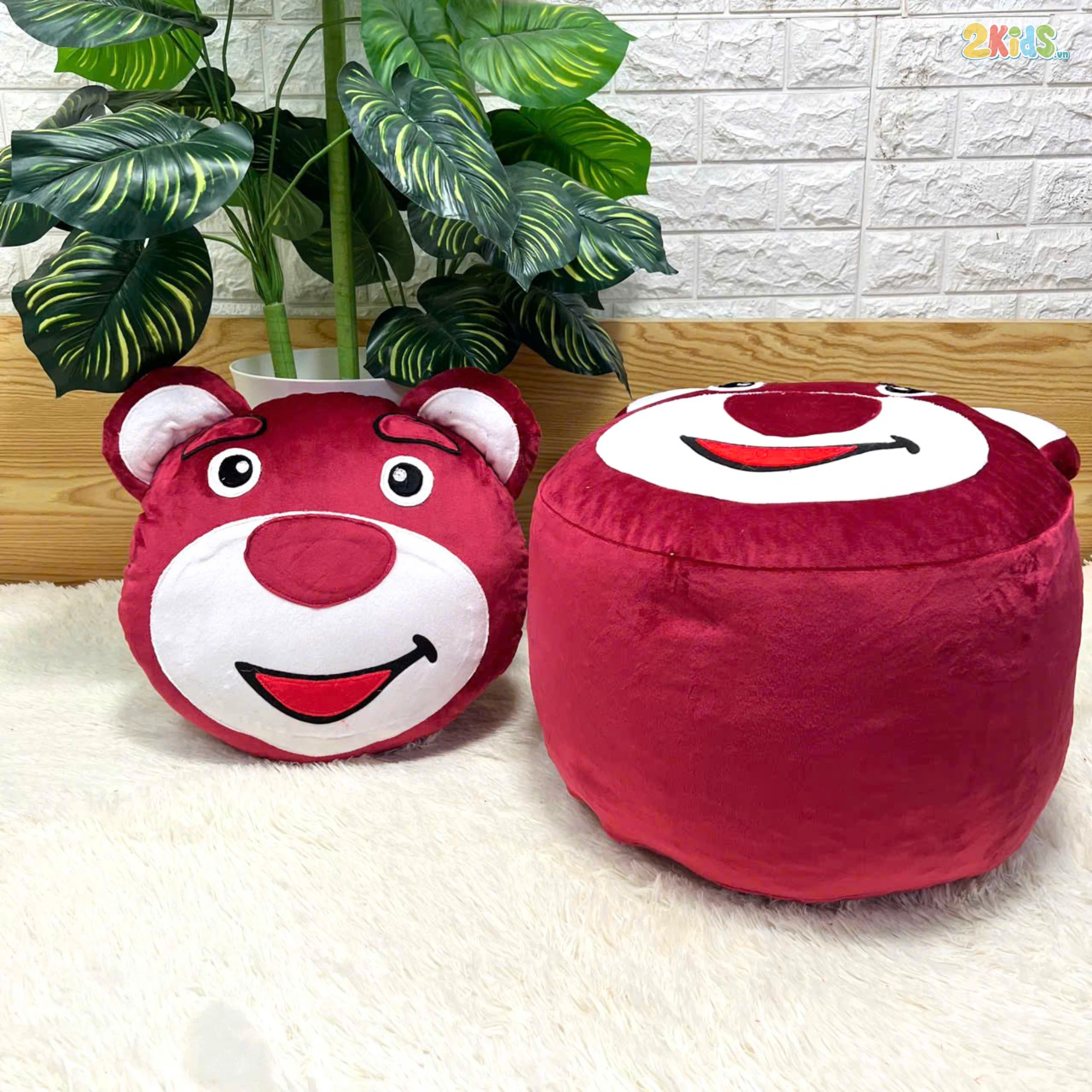 Ghế Lười Hạt Xốp Hình Thú Gấu Đỏ Vải Nhung Lạnh