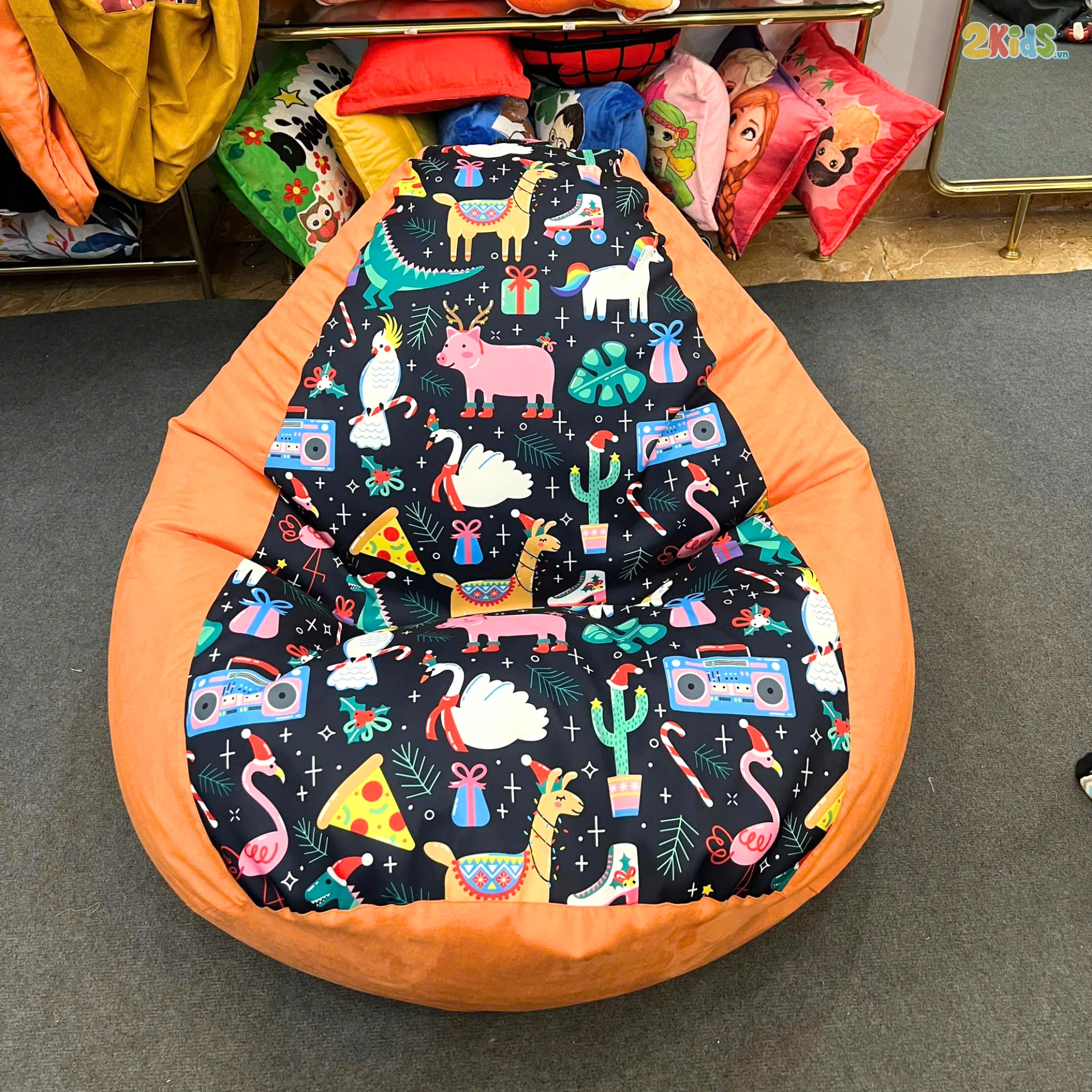 Ghế Lười Hạt Xốp Hình Thú Màu Cam