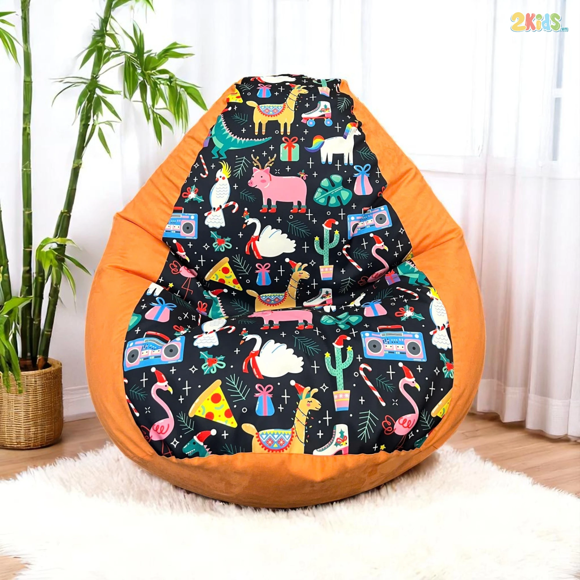 Ghế Lười Hạt Xốp Hình Thú Màu Cam