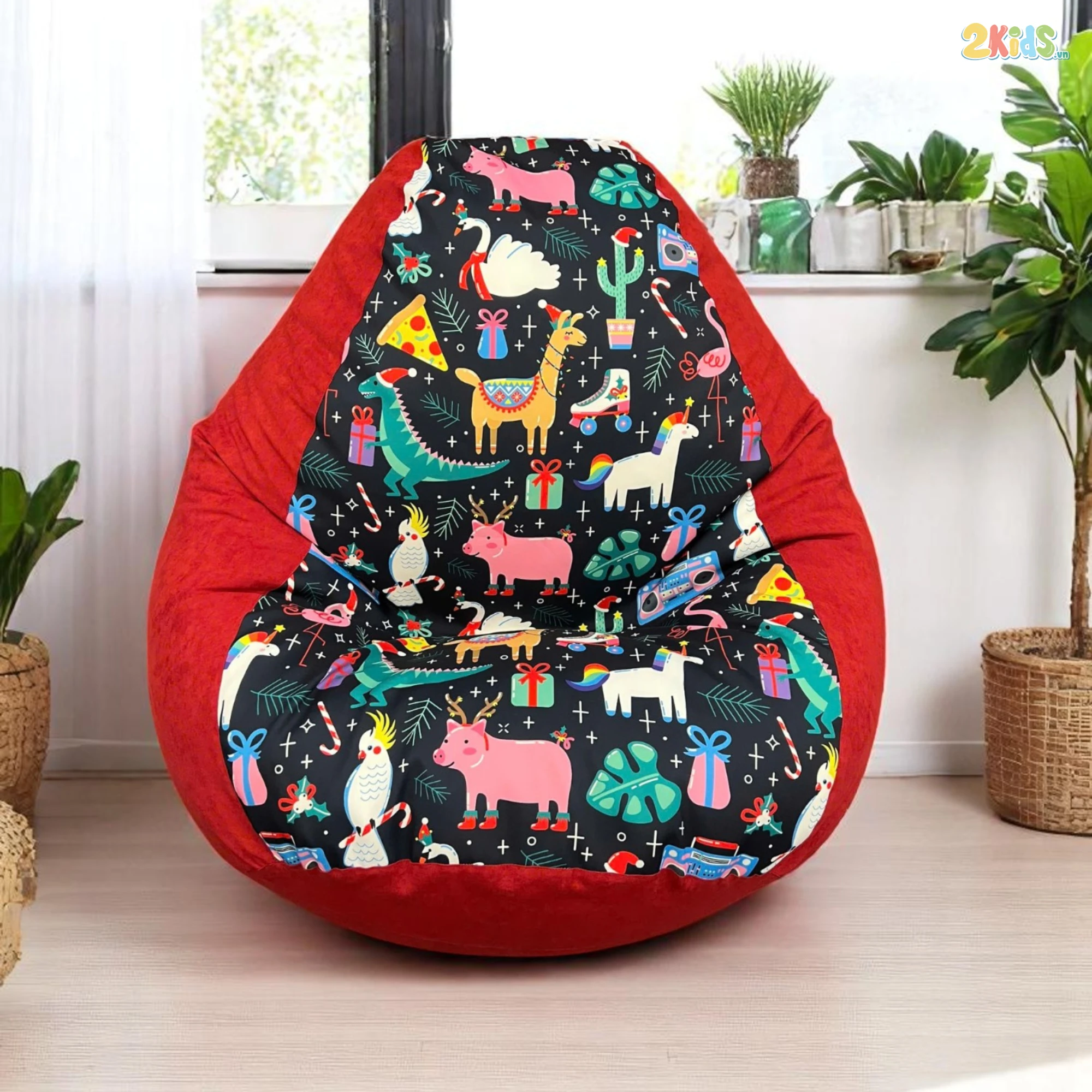 Ghế Lười Hạt Xốp Hình Thú Màu Đỏ