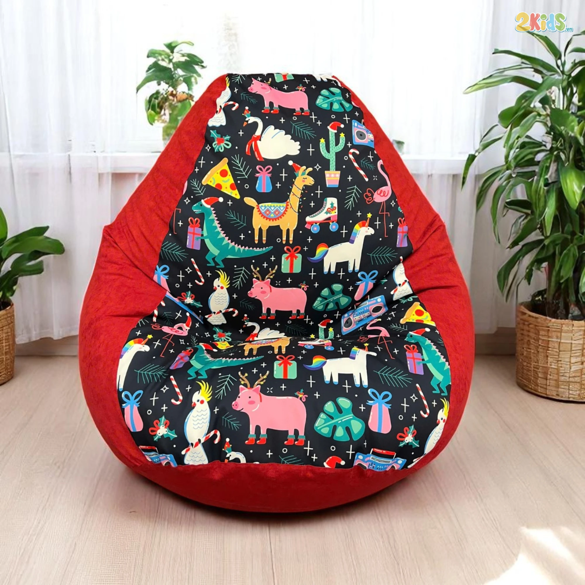 Ghế Lười Hạt Xốp Hình Thú Màu Đỏ